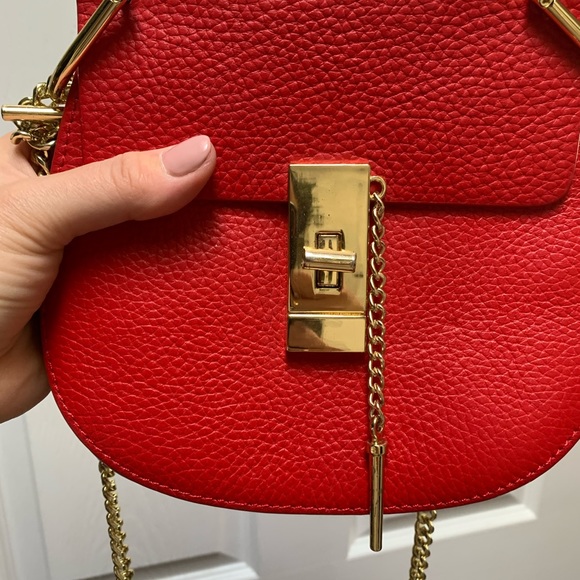 Real Leather Bright Red and Gold Chain Crossbody - Picture 1 of 4